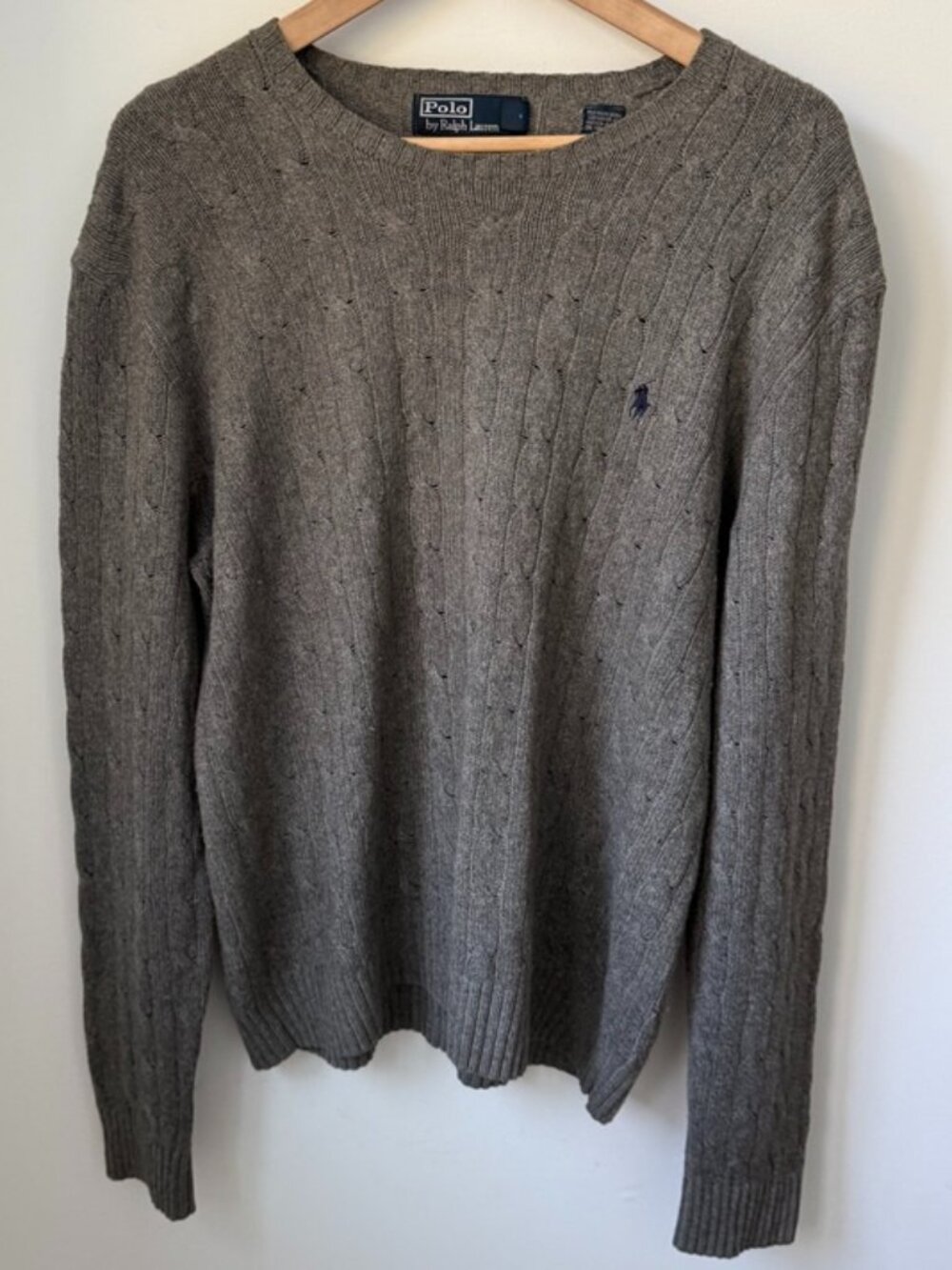 POLO RALPH LAUREN Silk Cashmere Cable Knit Sweater Grey Small
